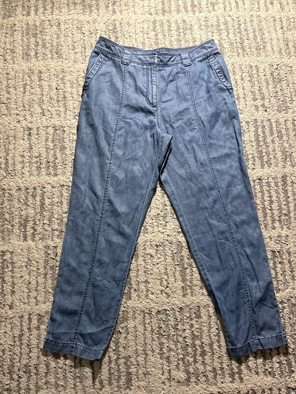Talbots blue tie waist ankle chino chambray pants size 8